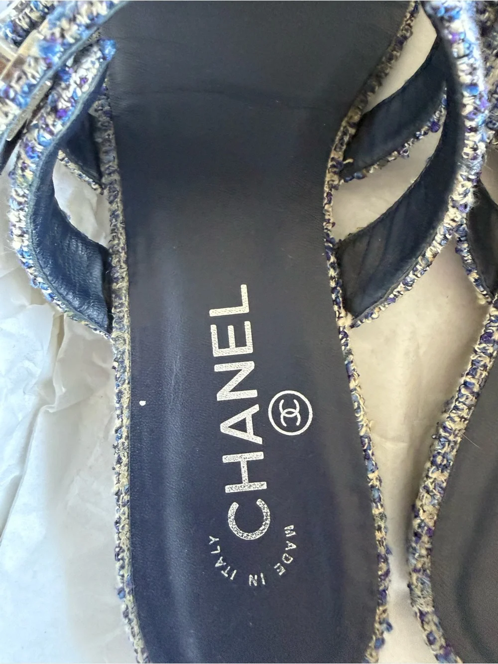 Chanel Tweed CC Embellished Sandals – Pre-Owned